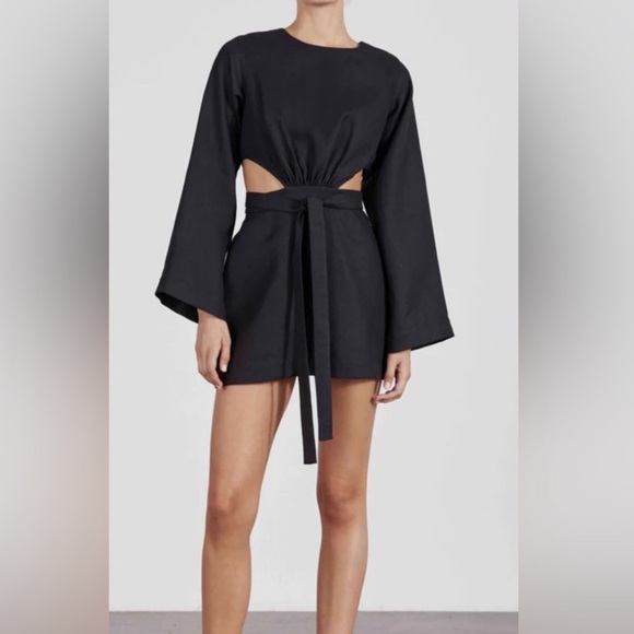 BONDI BORN Komodo mini organic linen dress, black S - Picture 1 of 2
